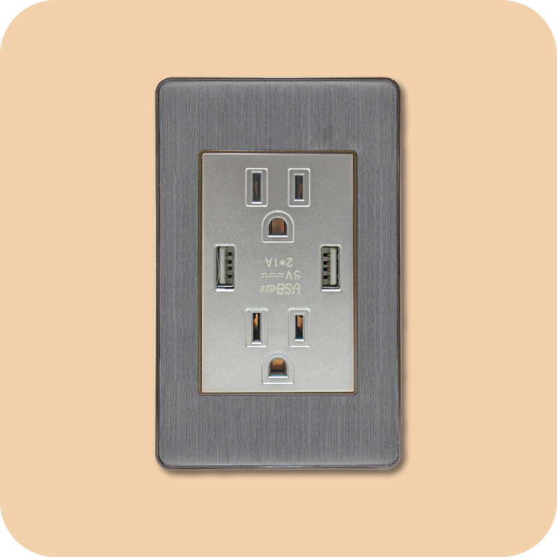 Tomacorriente doble con USB plata