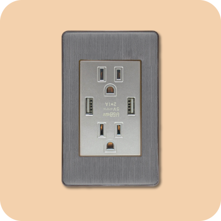 Tomacorriente doble con USB plata